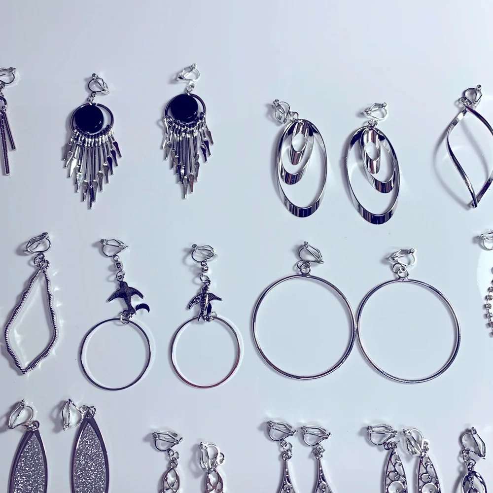 15 pairs of clip on earrings dangle hoops bars twist celtic new - Picture 2 of 4